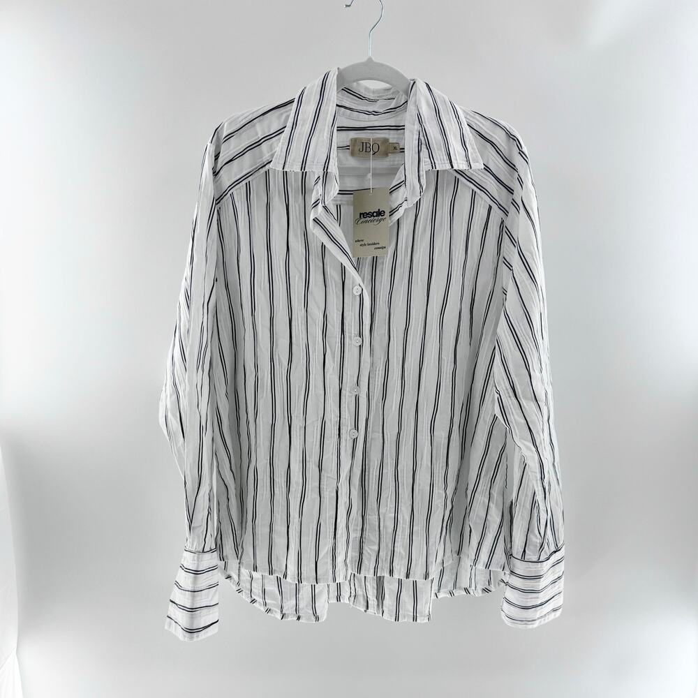 JBQ Cotton Blend Striped Long Sleeve Button Down Shirt White Black Womens XL